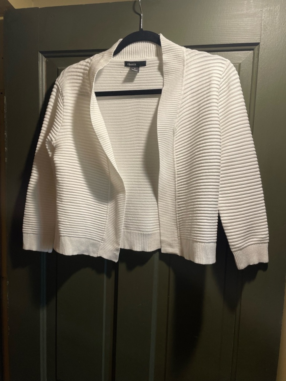 Ribbed Open-Front Cardigan in White
Small
